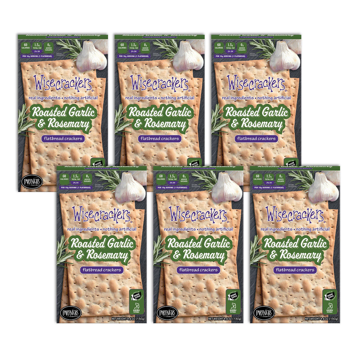 Wisecrackers Flatbread Crackers Roasted Garlic & Rosemary 6Pack