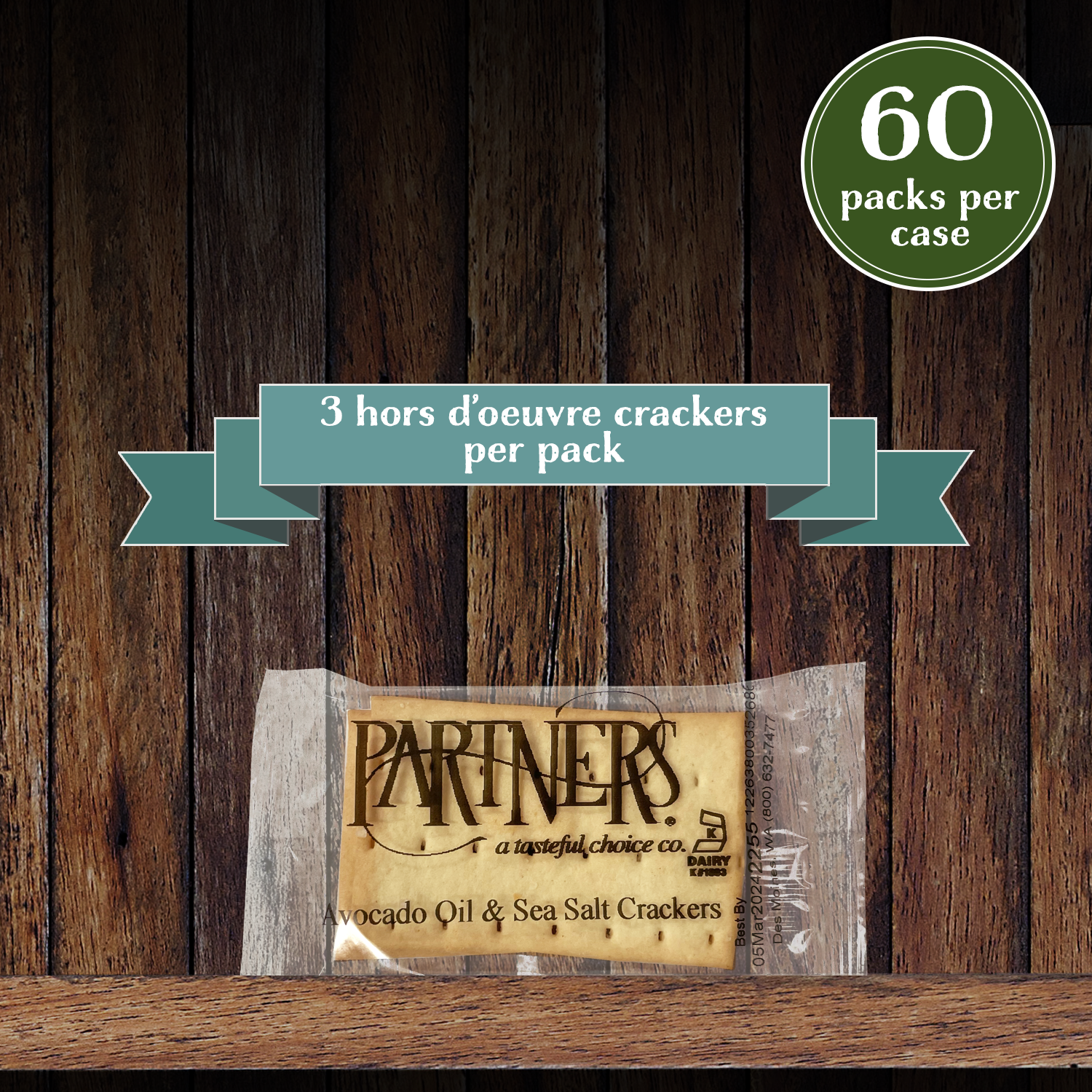 Snack Packs : Hors d'Oeuvre Crackers : Avocado Oil & Sea Salt - 3 Cracker Pack, 60 Packs Per Case